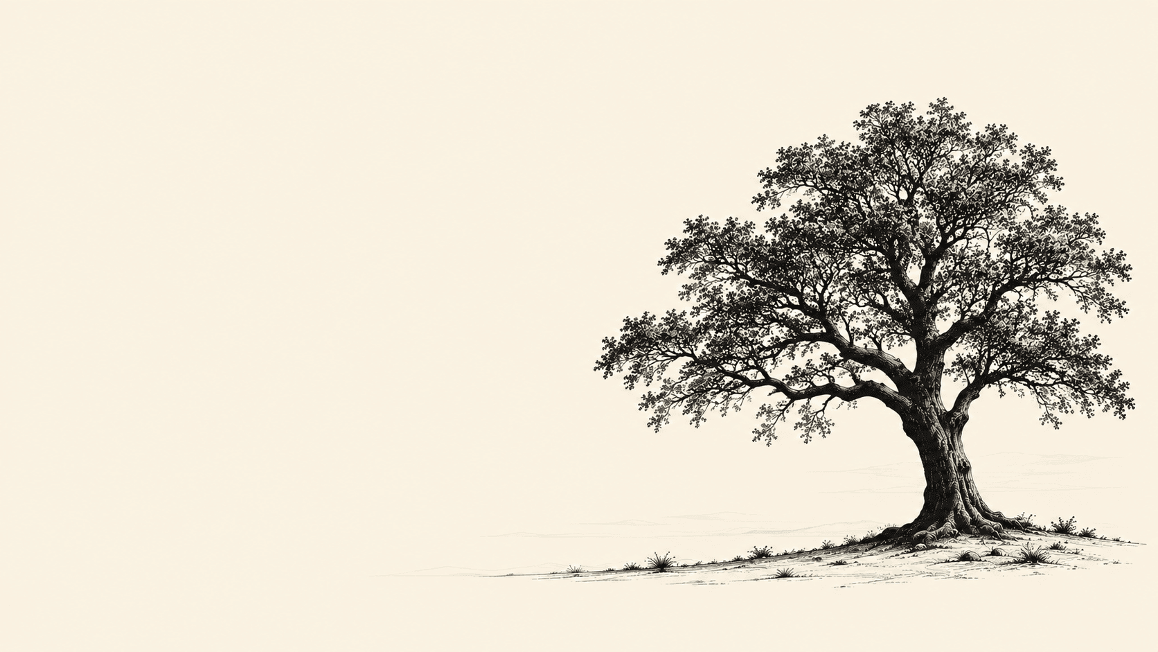 Ink engraving of a lone tree standing on open ground